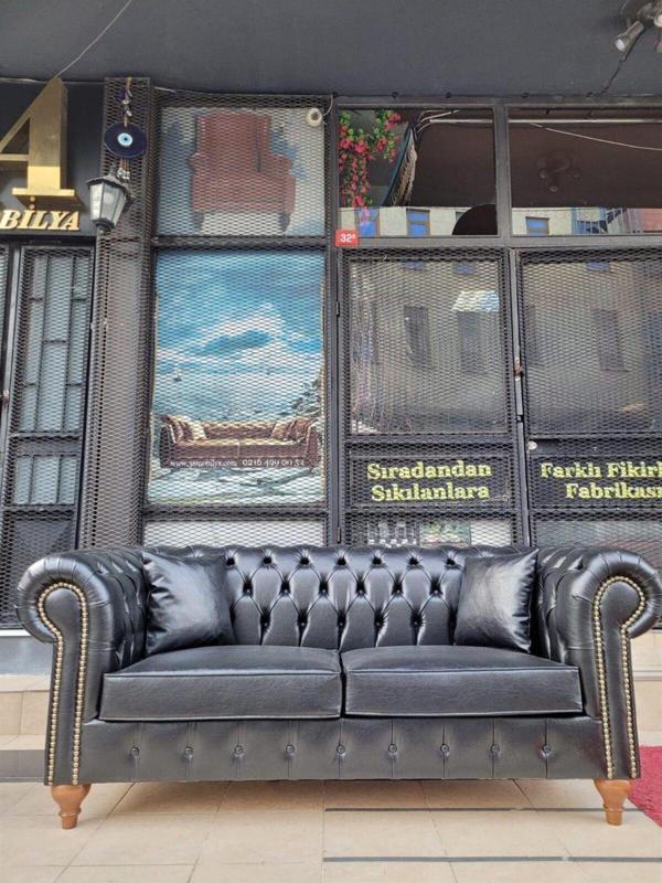 3A Mobilya Black Deri Chesterfield - Image 1