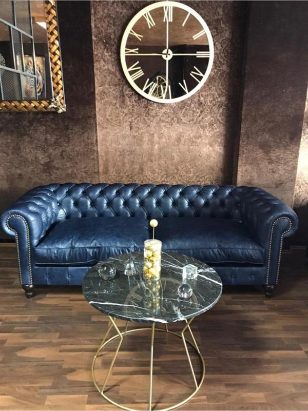 3A Mobilya Lacivert Hakiki Deri Kanepe - Image 1