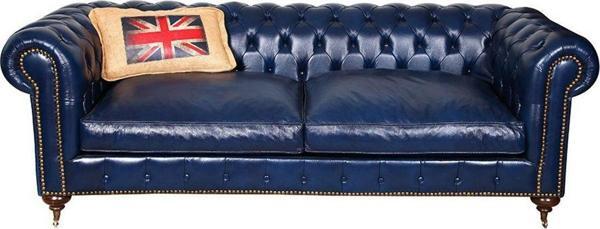 3A Mobilya Lacivert Hakiki Deri Chesterfield 230X90X80 Cm - Image 1