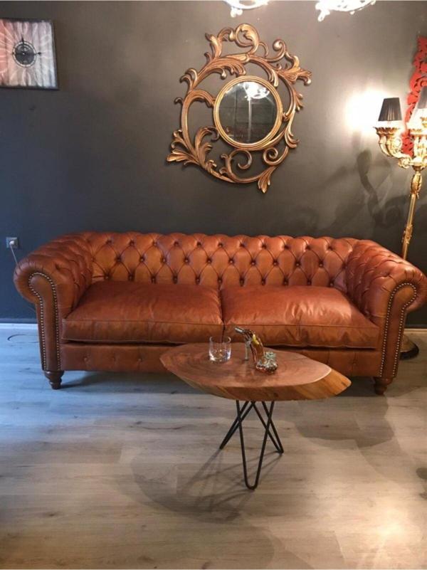 3A Mobilya Kahverengi Bufalo Hakiki Deri Kanepe - Image 1