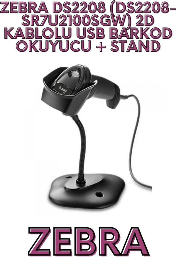 ZEBRA DS2208 (DS2208-SR7U2100SGW) 2D KABLOLU USB BARKOD OKUYUCU + STAND - Image 1