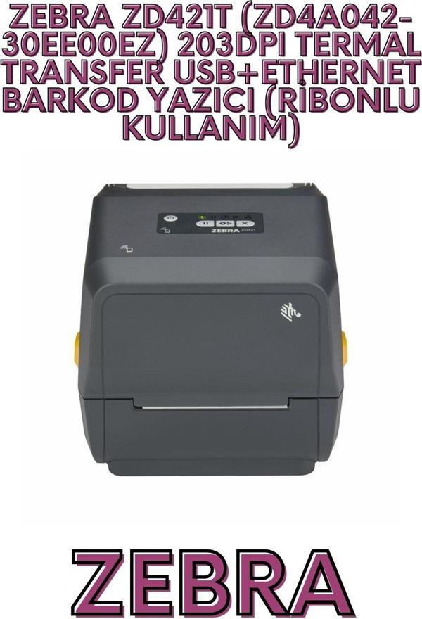 ZEBRA ZD421T (ZD4A042-30EE00EZ) 203DPI TERMAL TRANSFER USB+ETHERNET BARKOD YAZICI (RİBONLU KULLANIM) - Image 1