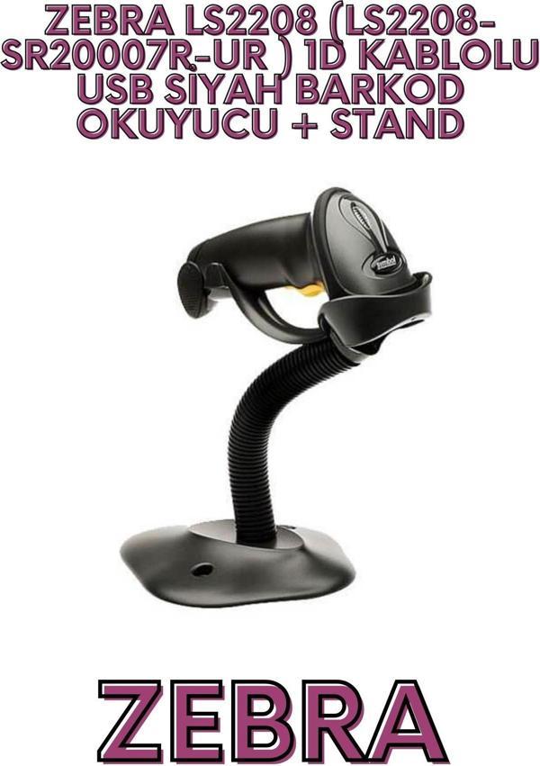 ZEBRA LS2208 (LS2208-SR20007R-UR ) 1D KABLOLU USB SİYAH BARKOD OKUYUCU + STAND - Image 1
