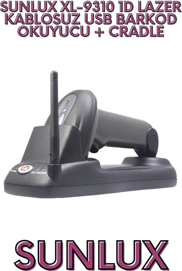 SUNLUX XL-9310 1D LAZER KABLOSUZ USB BARKOD OKUYUCU + CRADLE - Image 1