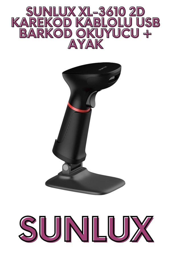 SUNLUX XL-3610 2D KAREKOD KABLOLU USB BARKOD OKUYUCU + AYAK - Image 1