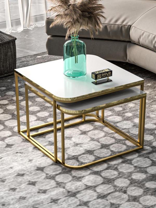 Orta Sehpa Damla İkili Lüx Gold Beyaz - Image 1