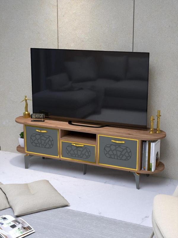 Tv Sehpası Tv Ünitesi Kapaklı Raflı Setro Beyaz - Image 1