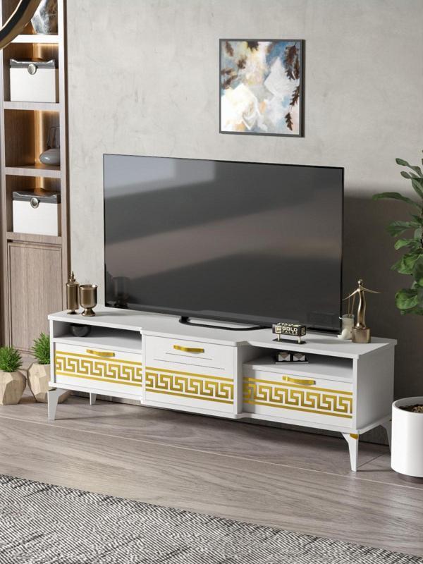 Tv Sehpası Tv Ünitesi Vera Atlantik Çam Antrasit Gold Çizgili 5050 - Image 1