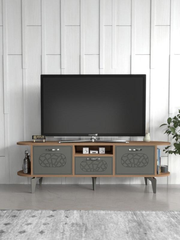 Tv Sehpası Tv Ünitesi Kapaklı Raflı Setro Traverten - Image 1