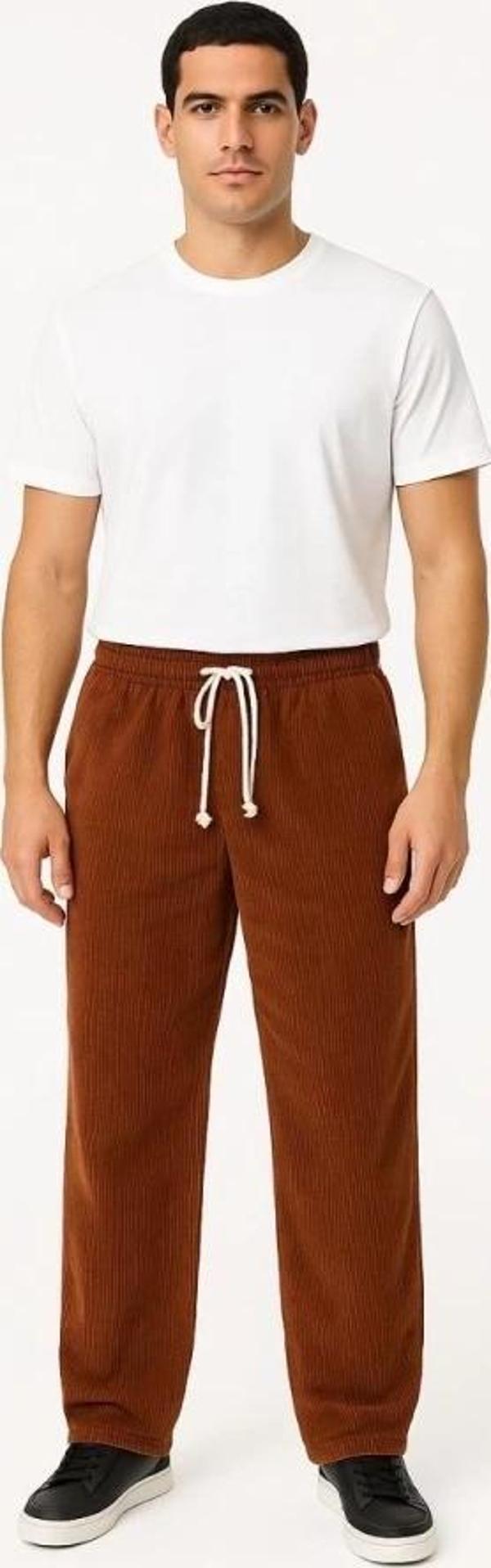 MDB Erkek Fitilli Kadife Cepli Buggy Pantolon Oversize Rahat Kalıp  Kahverengi - Image 1