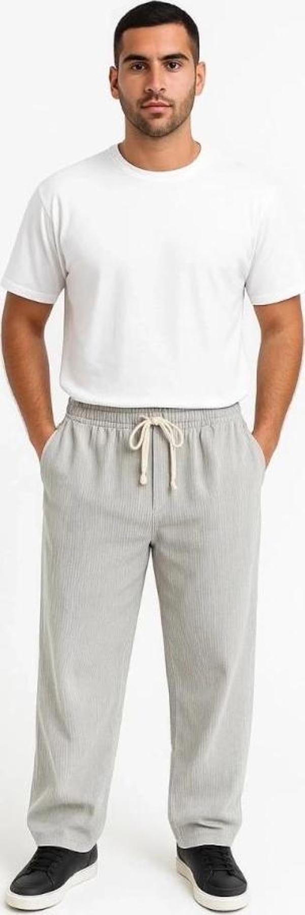 MDB Erkek Fitilli Kadife Cepli Buggy Pantolon Oversize Rahat Kalıp  Gri - Image 1