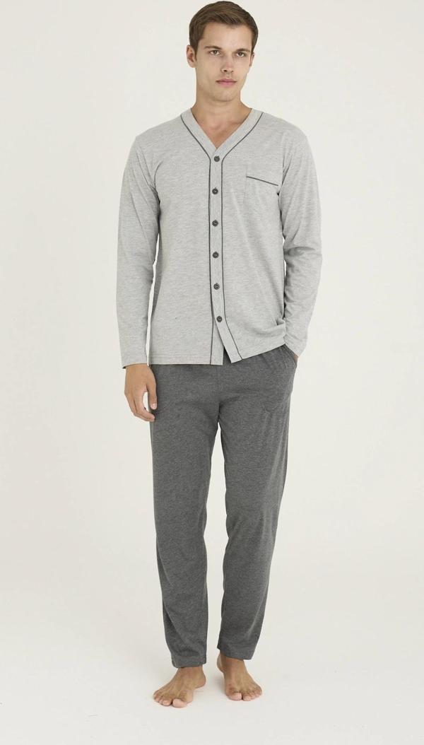 MDB Kocabey 9267 Erkek V.Yaka Boydan Düğmeli Pijama Takım - Image 1