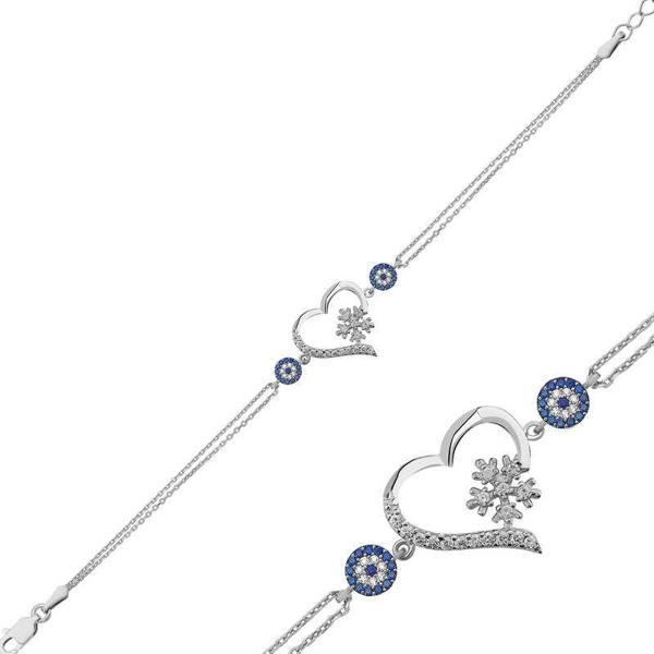 MDB 925 Ayar Gümüş Kalp Kar Tanesi Kadın Bileklik - Image 1