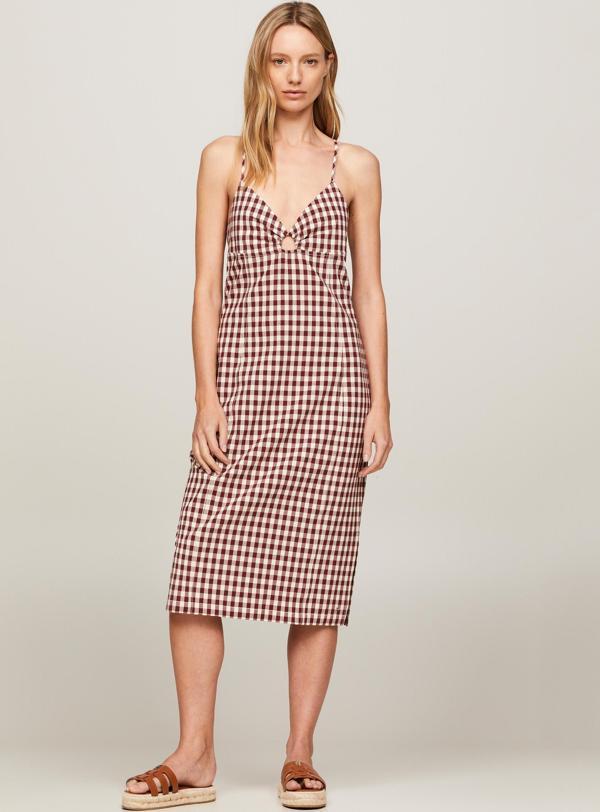 STRETCH GINGHAM STRAP KNEE DRESS - Image 1