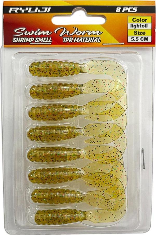 Ryuji Swim Worm 5.5cm 8 Adet LRF Silikon Yem Light Oil - Image 1