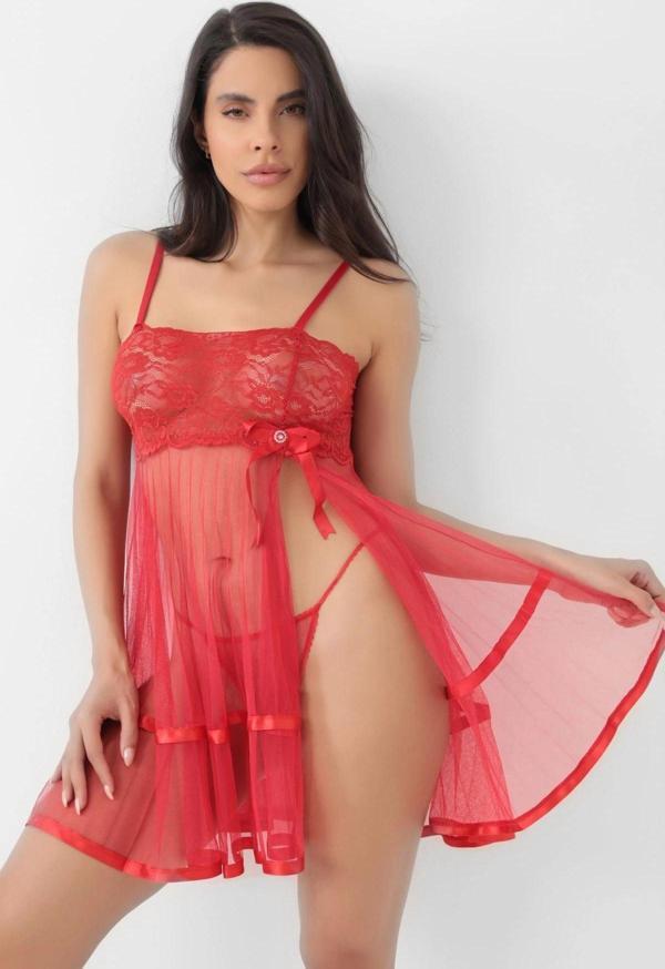 Kırmızı Şifon Pileli Gecelik-835 - Image 1