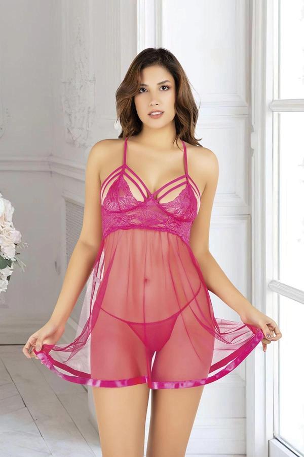 Fuşya Dantel Gecelik - 683 - Image 1