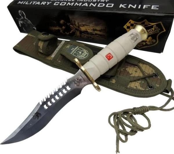 Beyaz Kurt Tırtıklı Oluklu Komando Bıçağı 30 Cm - Kamuflaj Kılıflı - Image 1