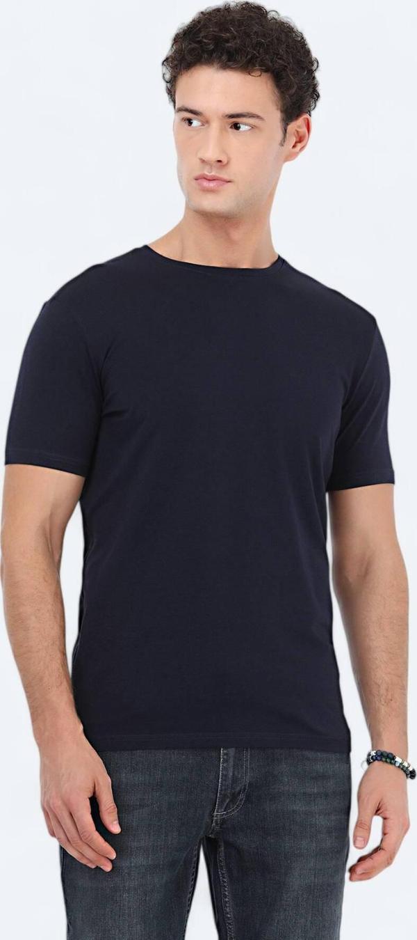 Lacivert Bisiklet Yaka Pamuk Karışımlı T-Shirt - Image 1