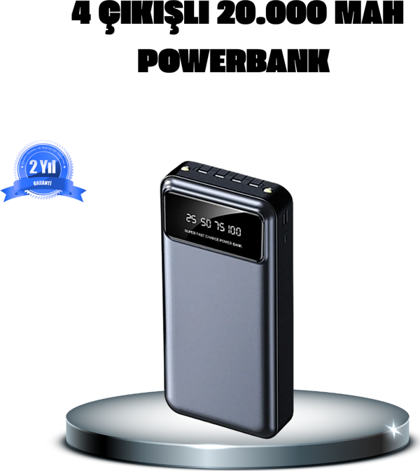 Powerbank 20000 mAh 4 Çıkışlı Hızlı Şarjlı ve LED Göstergeli - Image 1
