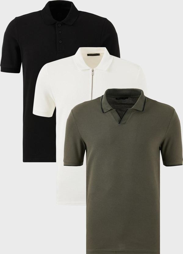 Buratti Pamuklu Regular Fit 3'lü Paket Erkek Polo Yaka T Shirt 59029641527S3 Haki-Siyah-Beyaz - Image 1