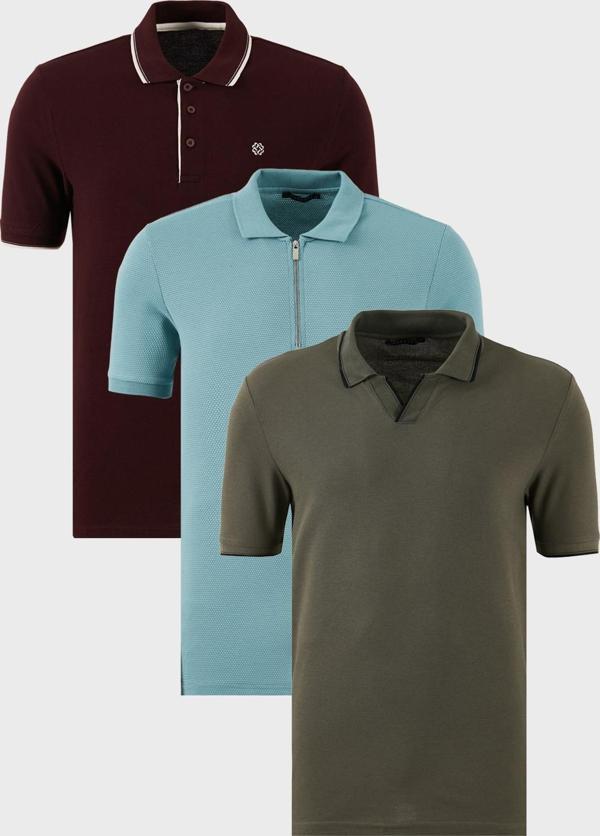 Buratti Pamuklu Regular Fit 3'lü Paket Erkek Polo Yaka T Shirt 59029641518S3 Haki-Vişne-Beyaz-Mavi - Image 1
