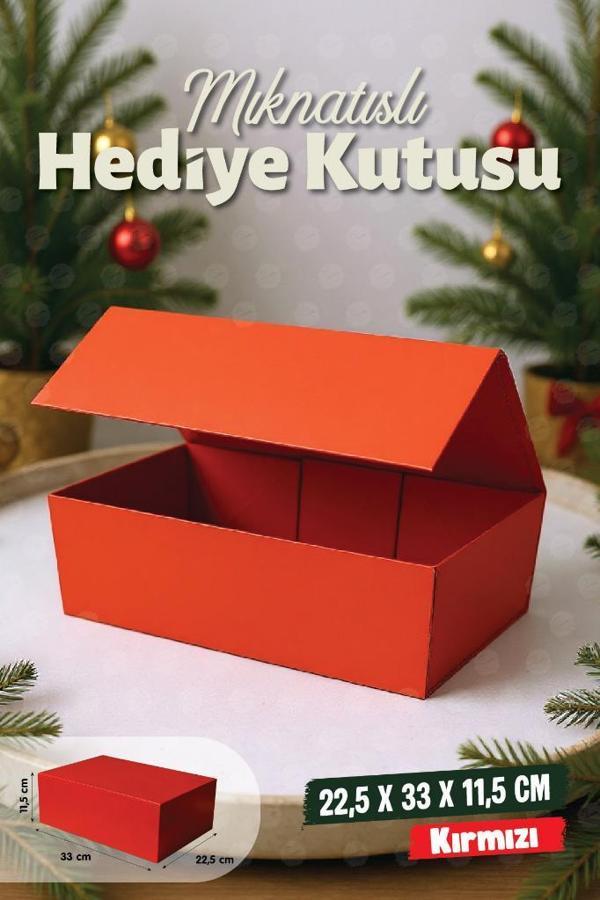 HEDİYE KUTUSU  KIRMIZI KUTU MIKNATISLI KUTU ÖLÇÜSÜ 33X22,5X11,5 CM-T1517 - Image 1