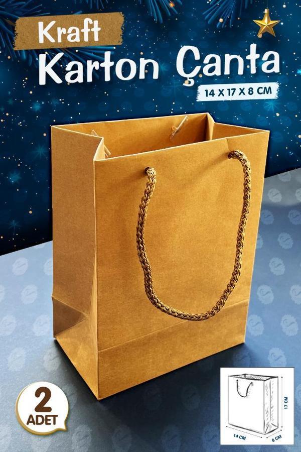 Kraft Karton Çanta  Hediye Paketi Çanta Poşet 2'li 14*17*8cm-T1068 - Image 1