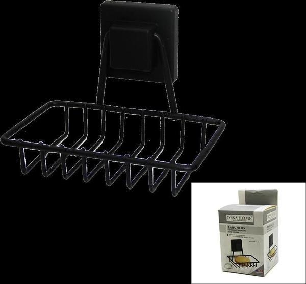 Siyah - Metal Katı Sabunluk Kare Güçlü Yapışkanlı 11x12.5x11cm - Image 1