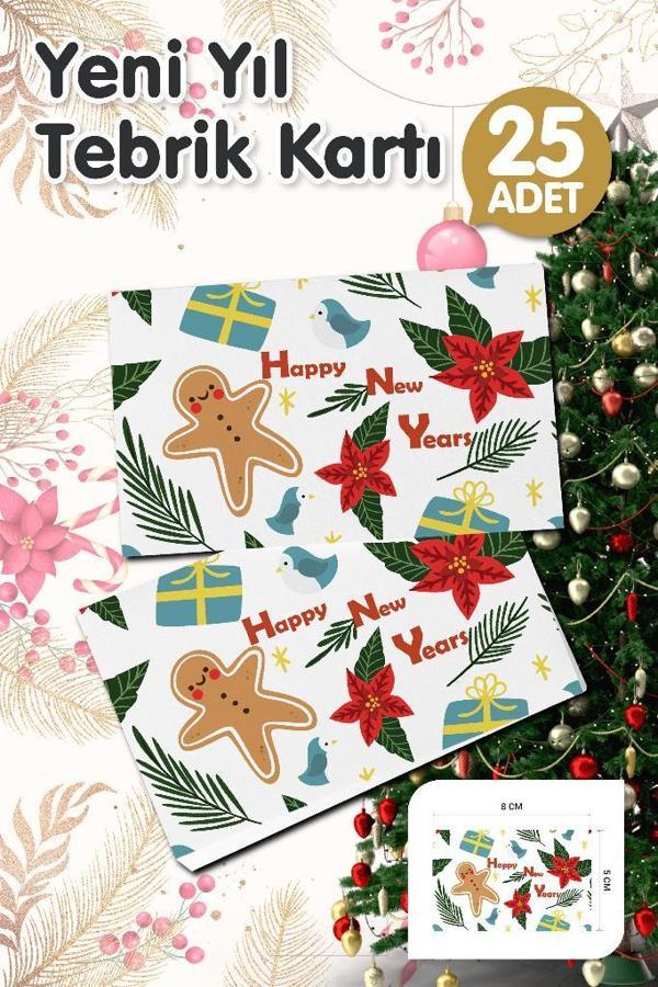 Yılbaşı Hediye Kartı - Yeni Yıl Tebrik Kartı - Yeni Yıl Kartpostal  Happy New Year Not Kartı 25 Adet-T1008 - Image 1