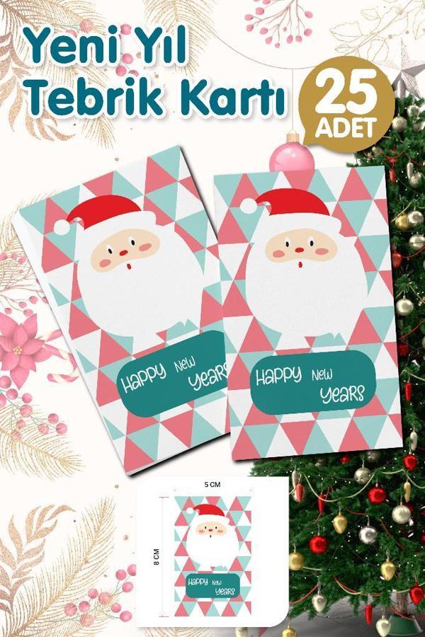 Yılbaşı Hediye Kartı - Yeni Yıl Tebrik Kartı - Yeni Yıl Kartpostal  Happy New Year Not Kartı 25 Adet-T1009 - Image 1