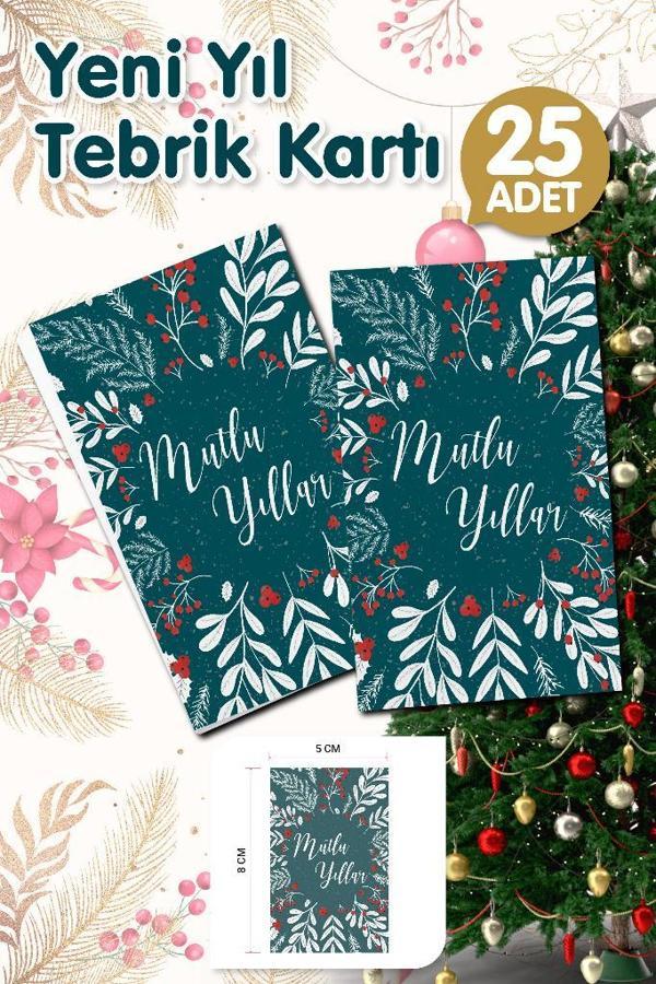 Yılbaşı Hediye Kartı - Yeni Yıl Tebrik Kartı - Yeni Yıl Kartpostal Mutlu Yıllar Not Kartı 25 Adet-T1002 - Image 1
