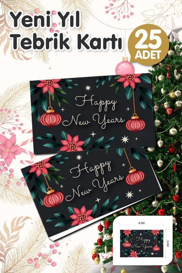 Yılbaşı Hediye Kartı - Yeni Yıl Tebrik Kartı - Yeni Yıl Kartpostal  Happy New Year Not Kartı 25 Adet-T1004 - Image 1