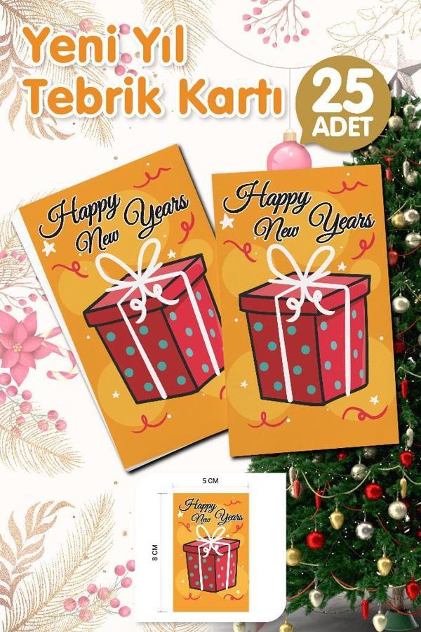 Yılbaşı Hediye Kartı - Yeni Yıl Tebrik Kartı - Yeni Yıl Kartpostal  Happy New Year Not Kartı 25 Adet-T1003 - Image 1