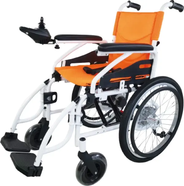 Poylin P200C Katlanabilir Çocuk Akülü Tekerlekli Sandalye Turuncu | Katlanabilir Çelik Gövde, Elektromanyetik Fren, 120 kg Kapasite - Image 1