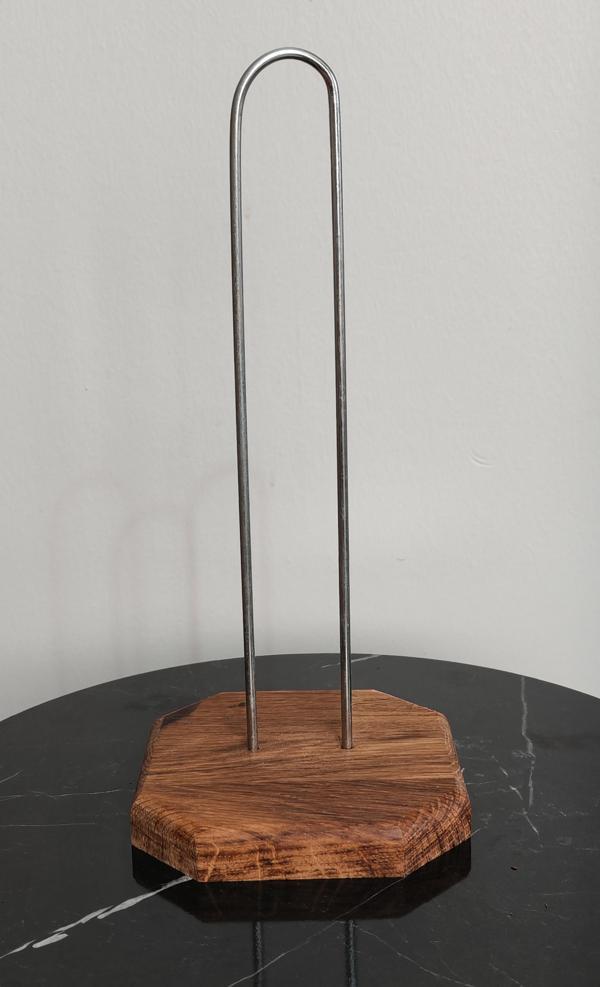 Dekoratif Ahşap Altlıklı Metal Kağıt Havluluk Tutucu (26 cm) - Mutfak Peçetelik Standı - Image 1