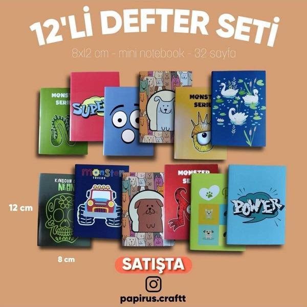 Papirus Craft 12'Li Mini Defter Seti Çizgisiz A7 (8Cm X 12Cm) Mini Notebook - Image 1