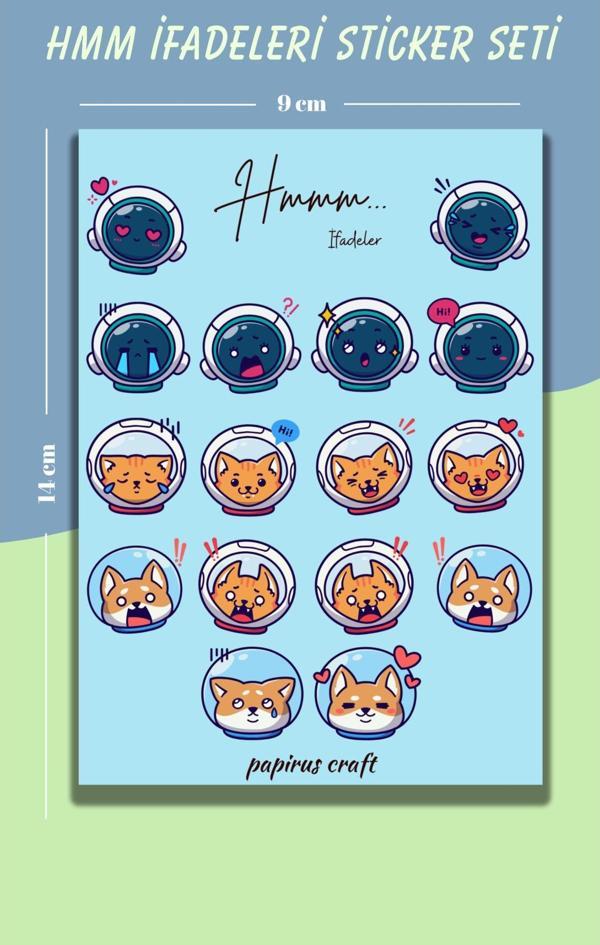 Papirus Craft Hmm İfadeleri Mavi Sticker , Çıkartma , Etiket Seti - Image 1