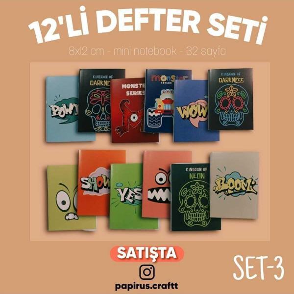 Papirus Craft 12'Li Mini Defter Seti Çizgisiz A7 (8Cm X 12Cm) Mini Notebook Set1 - Image 1