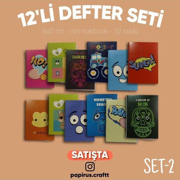 Papirus Craft 12'Li Mini Defter Seti Çizgisiz A7 (8Cm X 12Cm) Mini Notebook Seti - Image 1