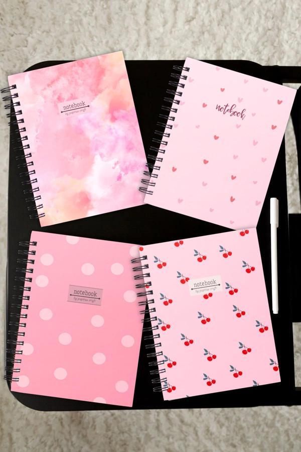 Papirus Craft Pembe Temalı Spiralli Defter | 4 Adet | Çizgisiz | A5 | Spiral | 90 Sayfa | 45 Yaprak -Karton Kapak - Image 1