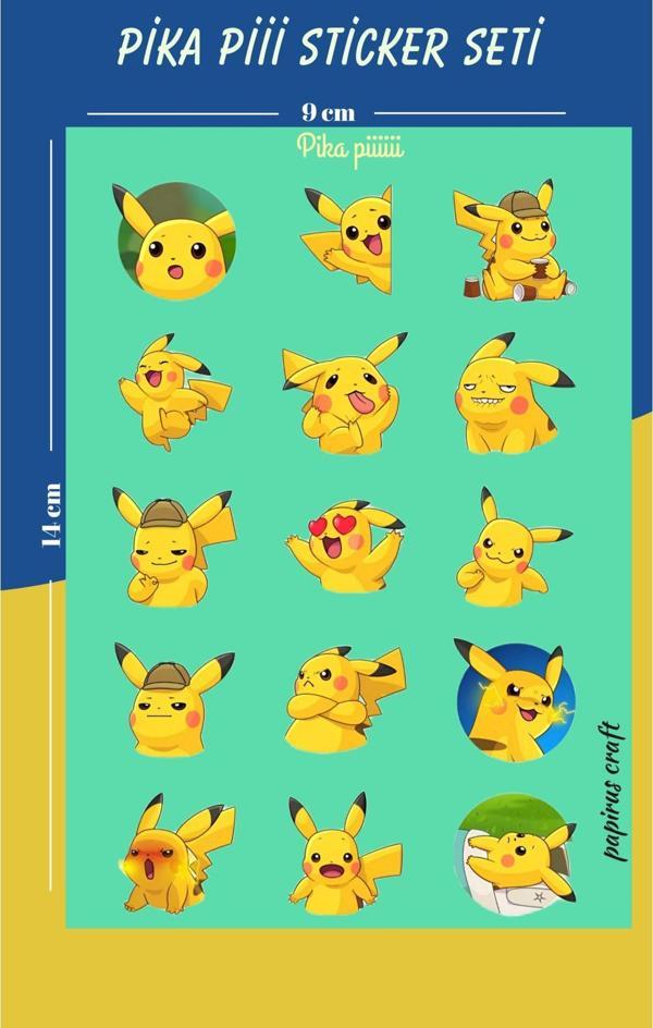 Papirus Craft Pika Pii 15 Li Sticker , Etiket ,Çıkartma Seti - Image 1