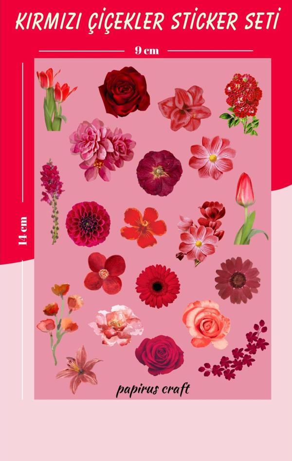 Papirus Craft Kırmızı Çiçekler 20 Li Sticker , Etiket ,Çıkartma Seti - Image 1