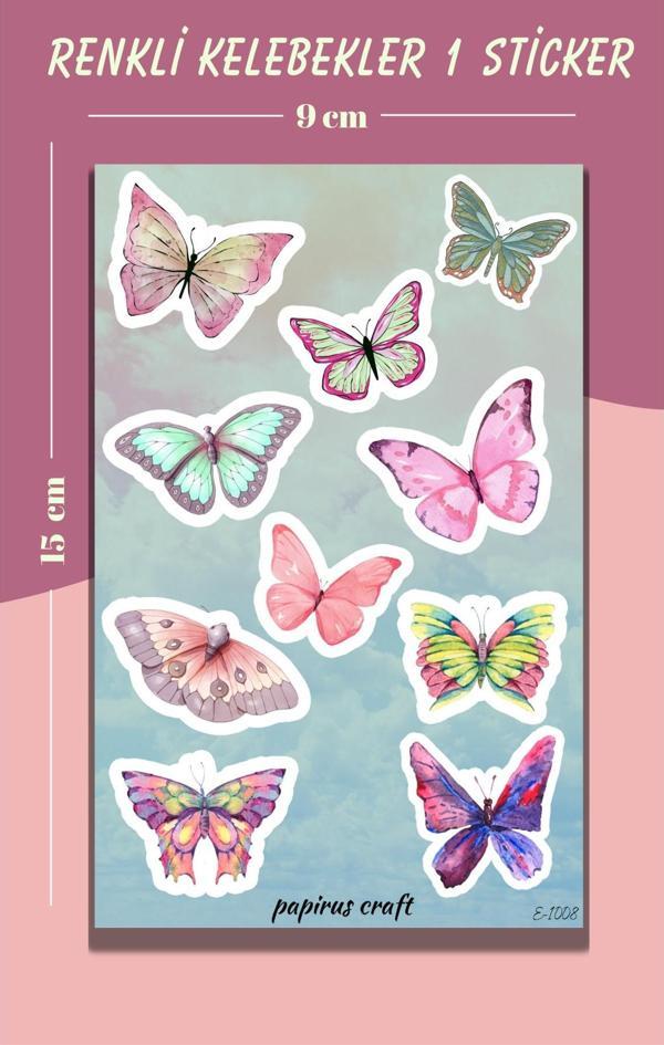Papirus Craft Renkli Kelebekler Sticker Seti , Çıkartma , Etiket Seti - Image 1