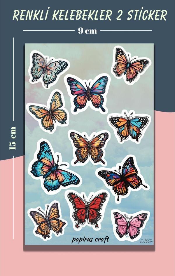 Papirus Craft Renkli Kelebekler Sticker Seti 2 , Çıkartma , Etiket Seti - Image 1