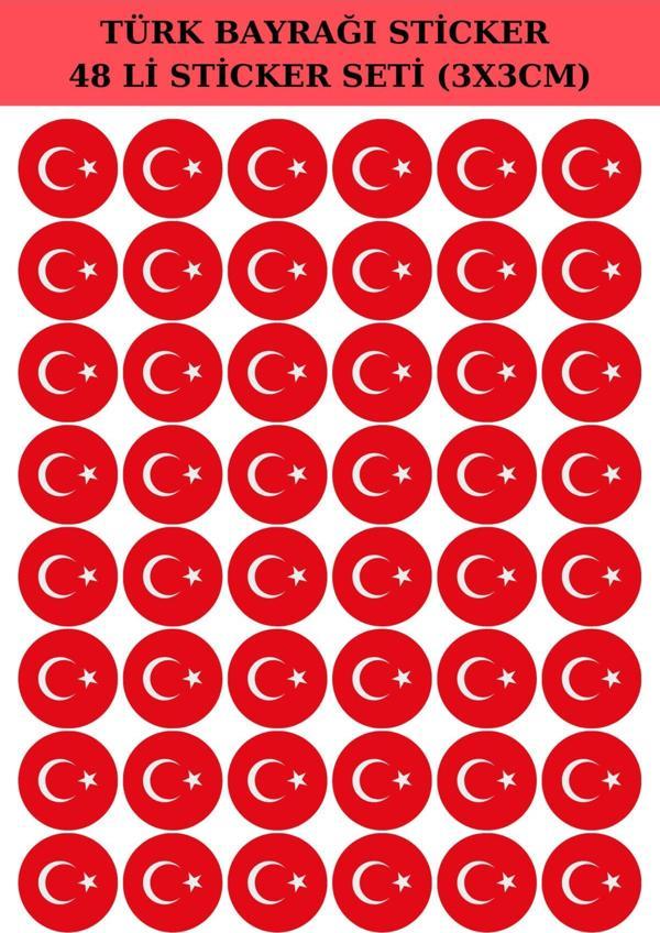 Papirus Craft Türk Bayrağı Yuvarlak Sticker 48 Li Çıkartma Etiket Seti - Image 1