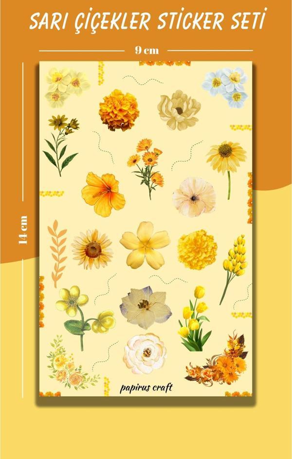 Papirus Craft Sarı Çiçekler Sticker ,Çıkartma , Etiket Seti - Image 1