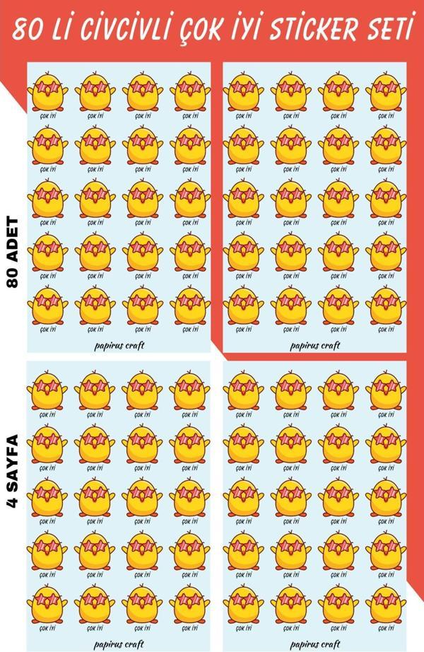 Papirus Craft Öğretmen Sticker Seti Öğrenci Ödül 80 Li Civcivli Çok İyi , Tebrik Çıkartması - Image 1