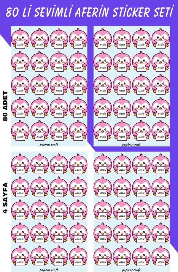 Papirus Craft Öğretmen Sticker Seti Öğrenci Ödül 80 Li Morlu Aferin , Tebrik Çıkartması - Image 1