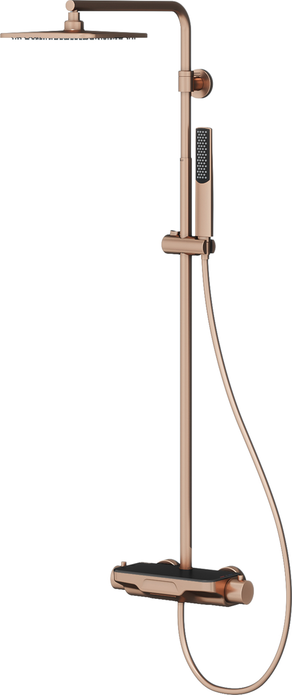 Perla Termostatik 3 Yönlü Duş Kolonu-Rose Gold /Siyah Cam - Image 1